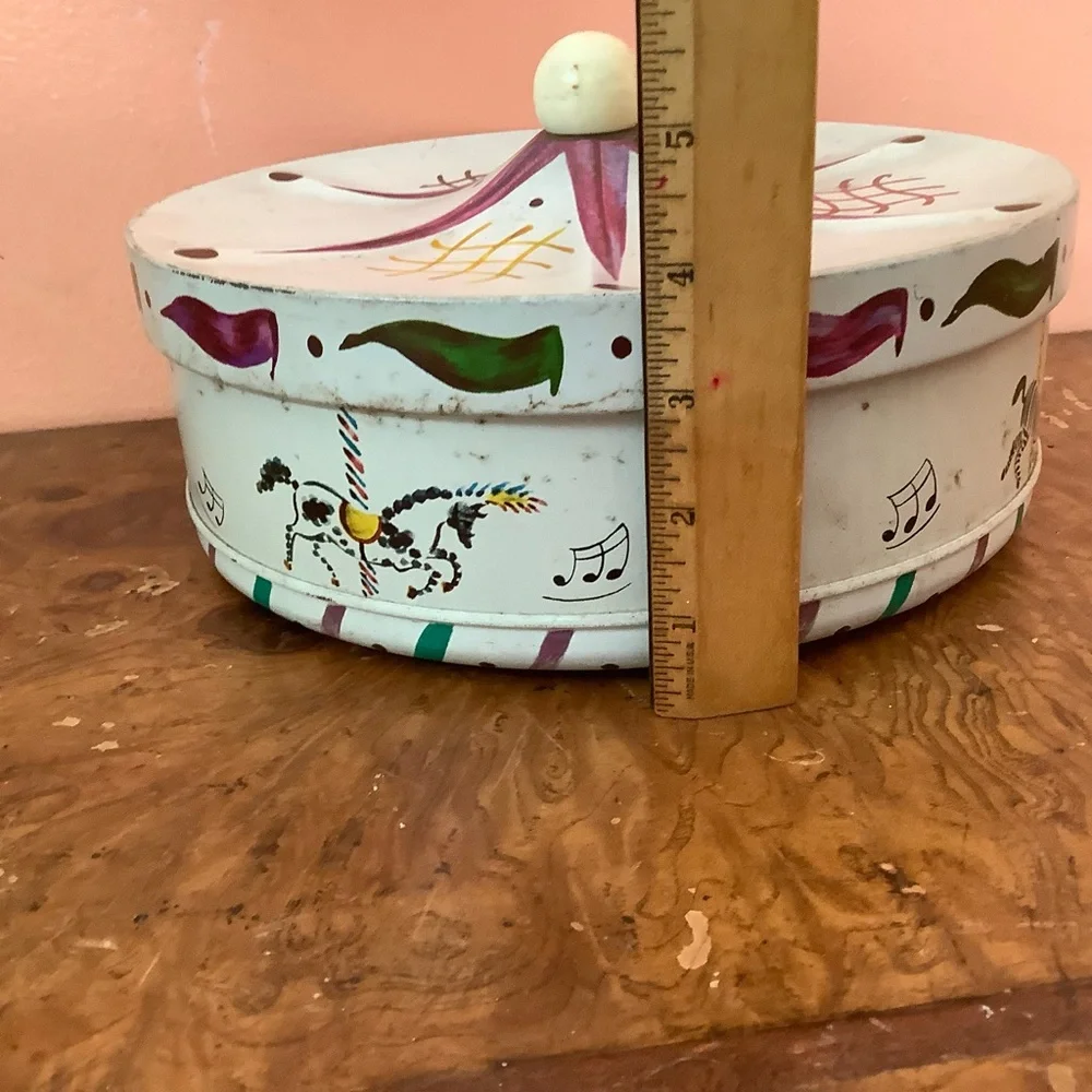 Vintage Carousel Merry Go Round Tin Guildcraft Horses Carnival Tent1 10” X 5.5”